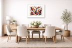 Musical Strings - Abstract Painting printed on fine art paper, framed on a white frame and matted. Hung on a dining room wall.