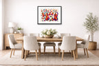 Musical String - Geometric Painting printed on fine art paper, framed on a black frame and matted and hung on a dining room wall.