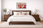 Musical String - Geometric Painting printed on canvas wall art displayed on a wall above a bed.