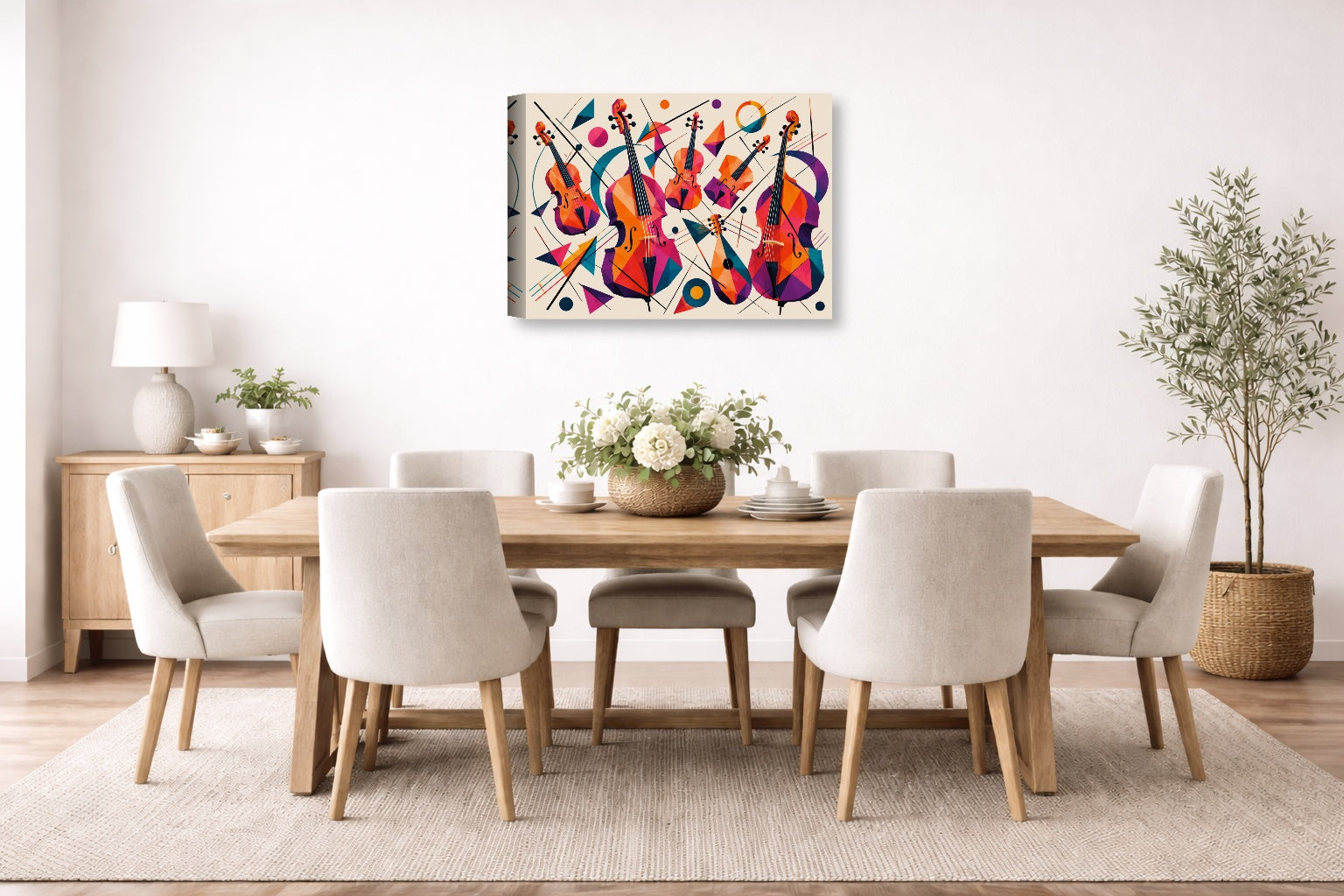 Musical String - Geometric Painting printed on canvas wall art displayed on a wall in the dinning room