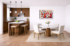 Musical String - Geometric Painting printed on canvas wall art displayed on a wall in a dinette.