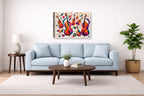 Musical String - Geometric Painting printed on canvas wall art displayed above a couch in a living room
