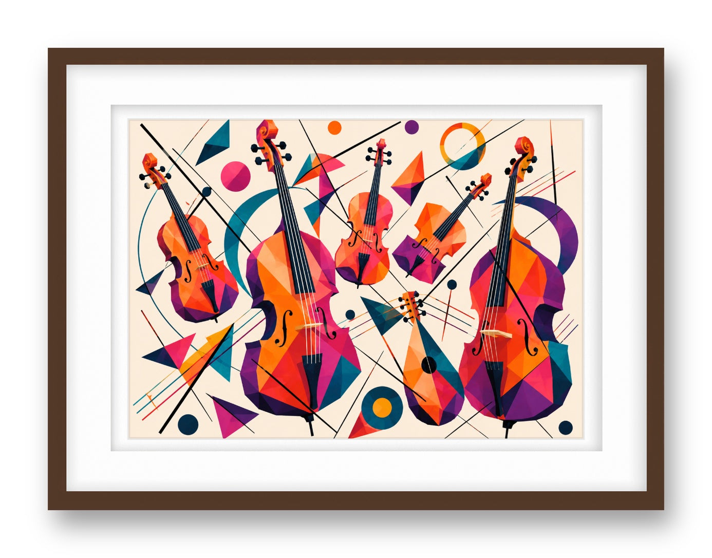 Musical String printed on fine art paper, framed on a espresso frame and matted.