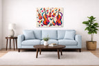Musical String - Geometric Painting printed on aluminum metal with wall anchors. Hung on a living room wall.