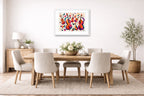 Musical String - Geometric Painting printed on fine art paper, framed on a white frame and matted. Hung on a dining room wall.