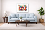 Musical String - Geometric Painting printed on fine art paper, framed on a white frame and matted. Hung on a living room wall.