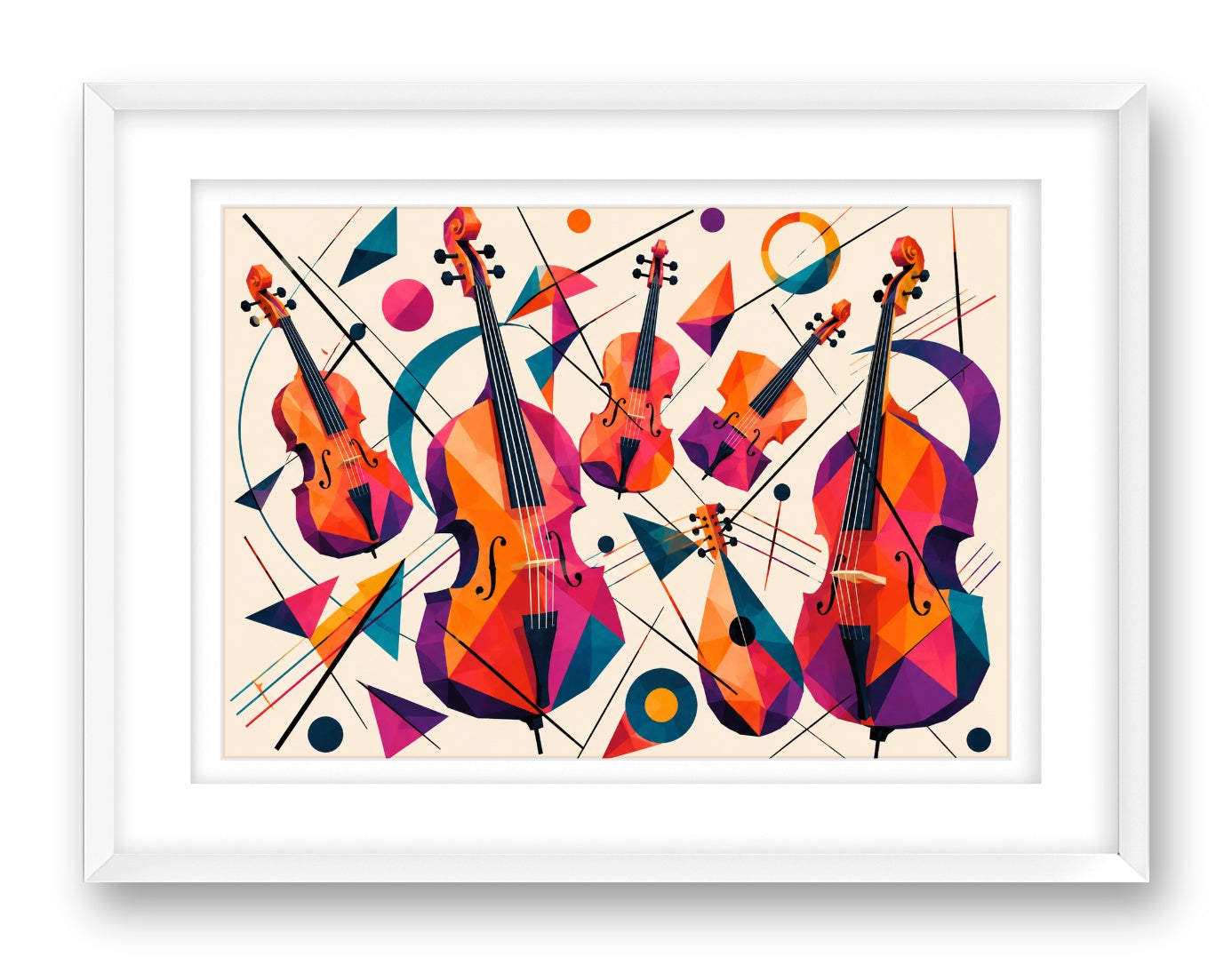 Musical String printed on fine art paper, framed on a white frame and matted.