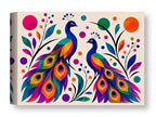 Peacock Pair - Geometric Painting printed on water resistant canvas wrapped on a wood frame