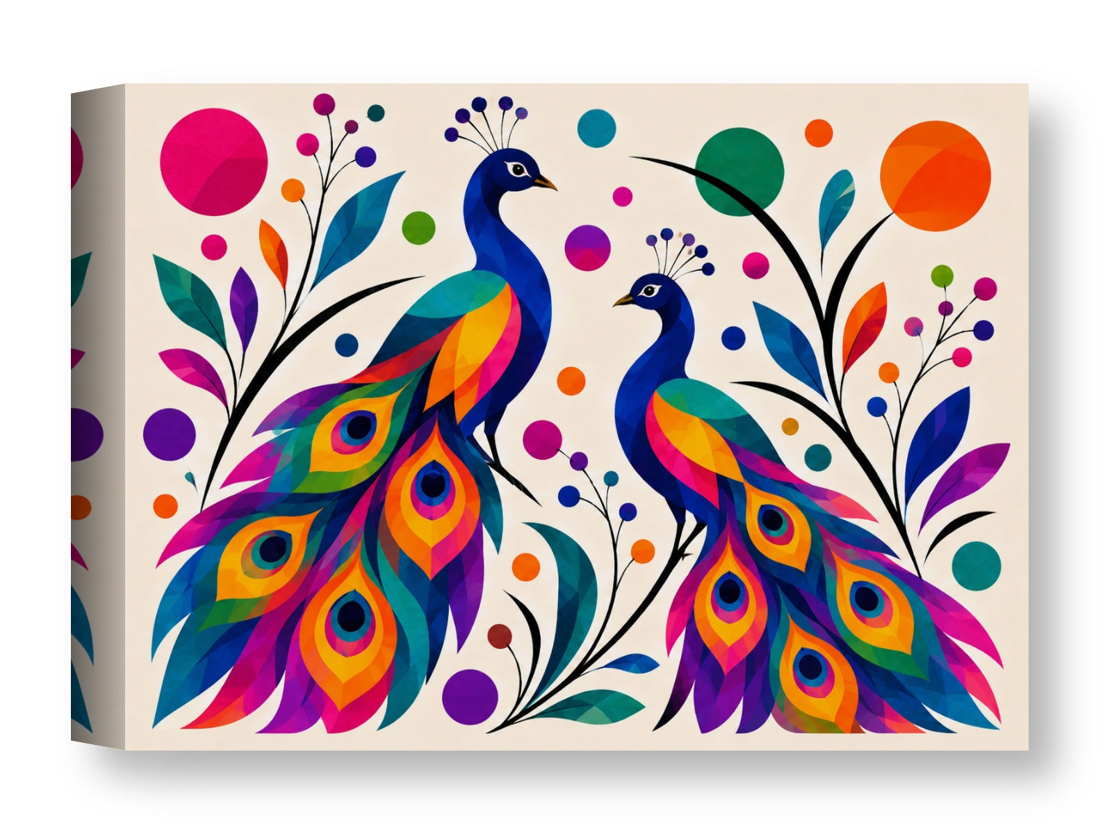 Peacock Pair - Geometric Painting printed on water resistant canvas wrapped on a wood frame