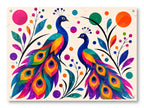 Peacock Pair - Geometric Painting printed on water resistant canvas and mounted on a waterproof frame.