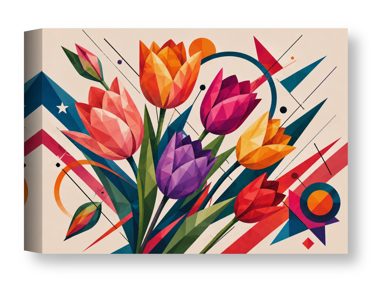 Colorful Tulips - Geometric Painting printed on water resistant canvas wrapped on a wood frame