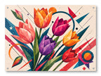 Colorful Tulips - Geometric Painting printed on water resistant canvas and mounted on a waterproof frame.