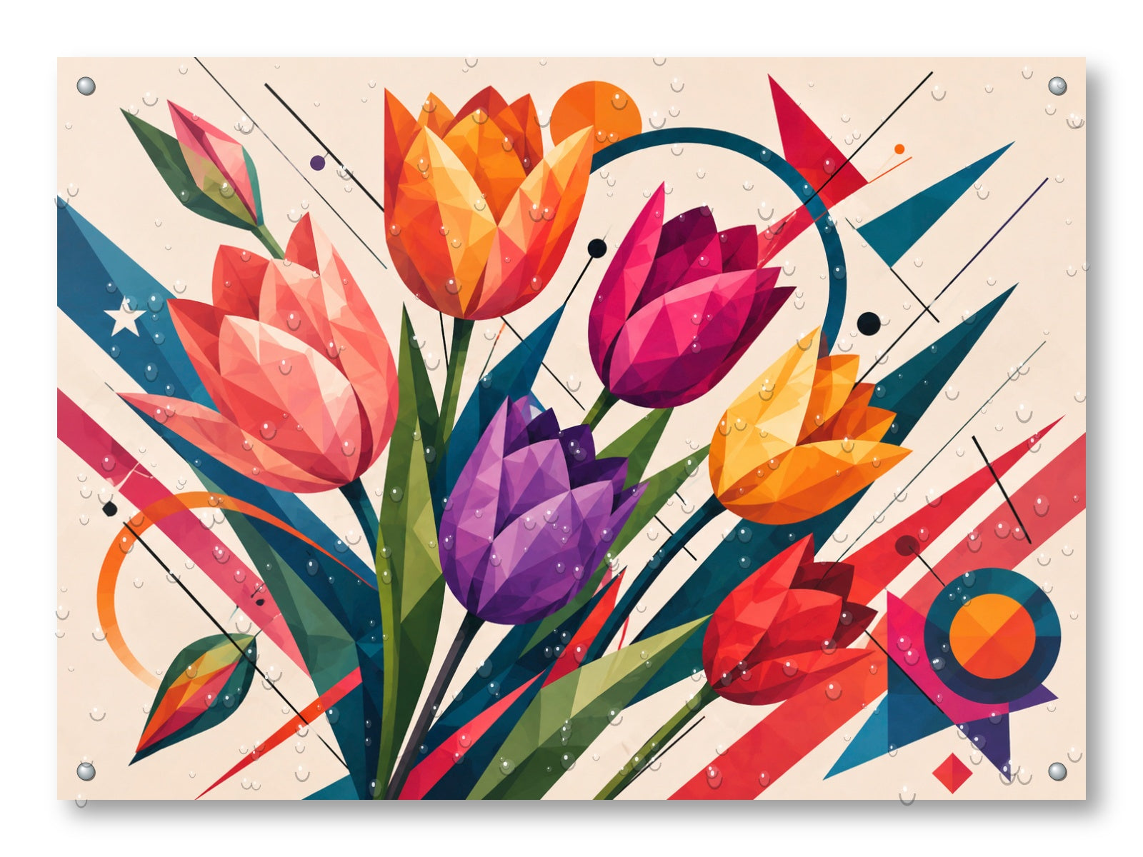 Colorful Tulips - Geometric Painting printed on water resistant canvas and mounted on a waterproof frame.