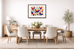 Colorful Butterflies - Abstract Painting printed on fine art paper, framed on a espresso frame and matted. Hung on a dinning room wall