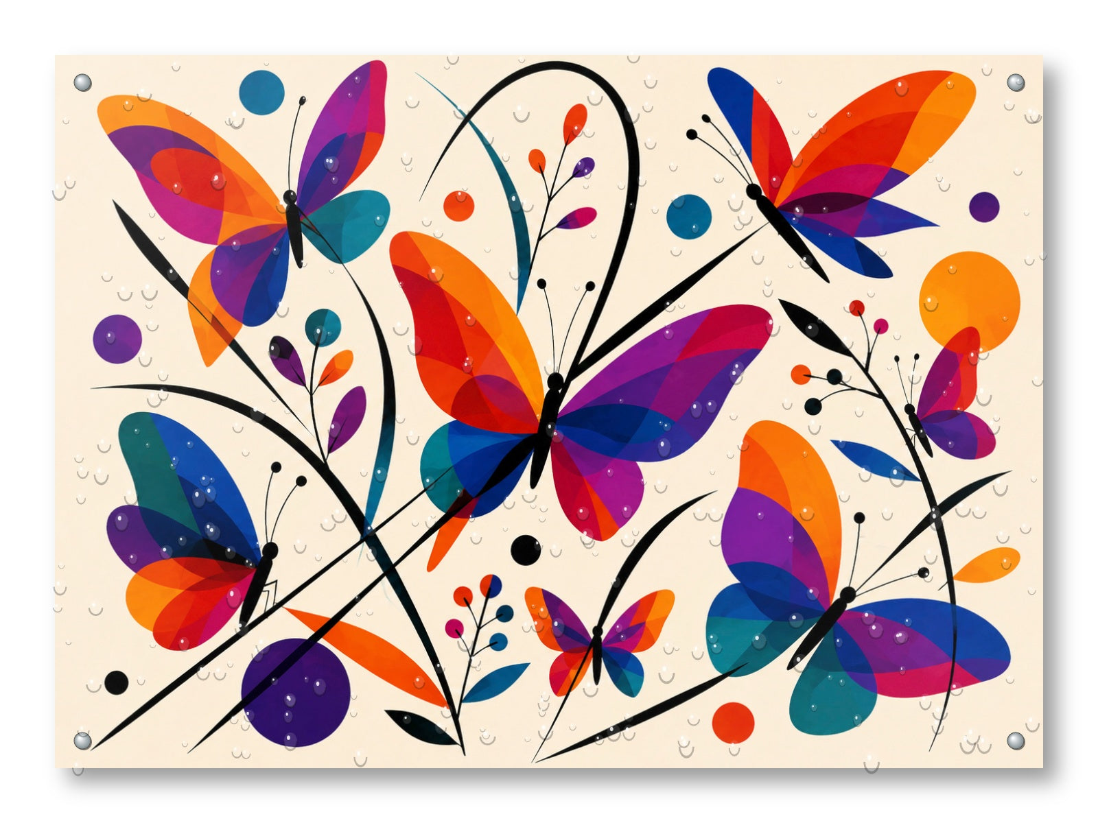 Colorful Butterflies - Abstract Painting printed on water resistant canvas and mounted on a waterproof frame.