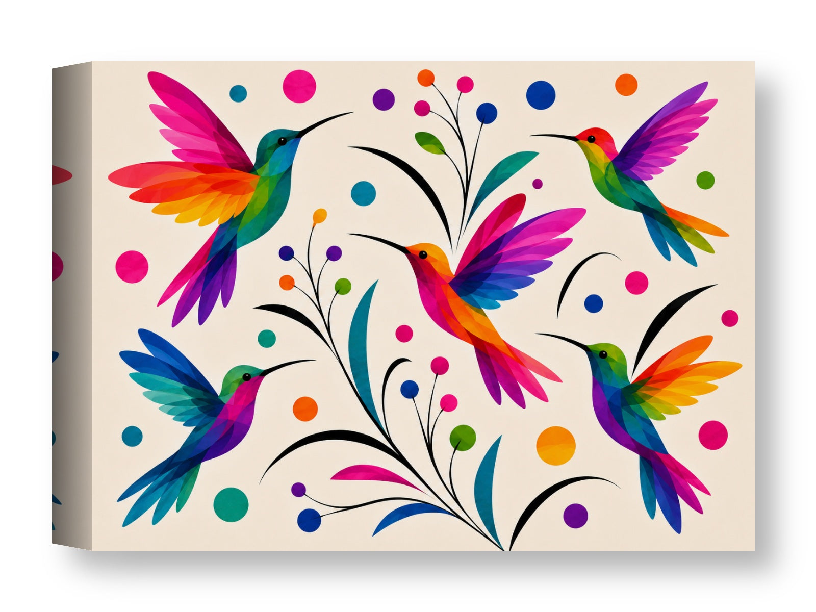 Hummingbirds - Colorful Abstract Painting printed on water resistant canvas wrapped on a wood frame