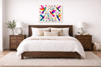 Hummingbirds - Colorful Abstract Painting printed on aluminum metal with wall anchors. Hung on a bedroom wall.
