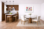 Hummingbirds - Colorful Abstract Painting printed on fine art paper, framed on a white frame and matted. Hung on a kitchen-dinette wall.