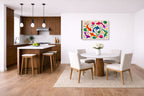 Koi Fish - Geometric Painting printed on canvas wall art displayed on a wall in a dinette.