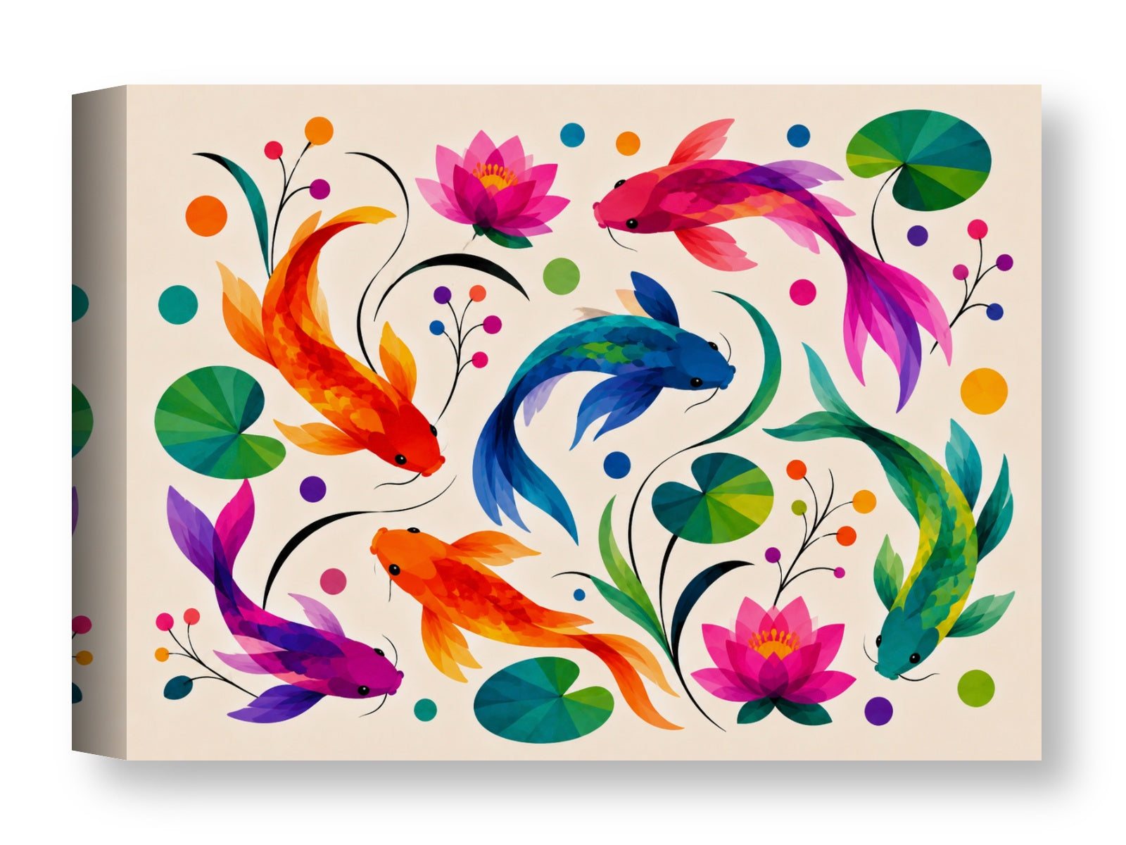 Koi Fish - Geometric Painting printed on water resistant canvas wrapped on a wood frame