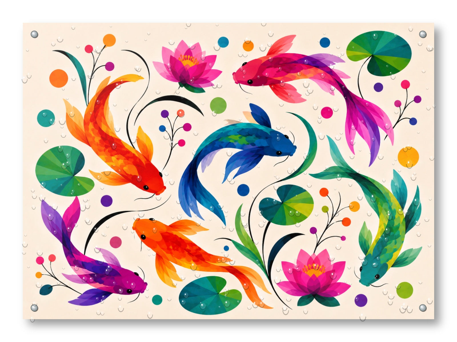 Koi Fish - Geometric Painting printed on water resistant canvas and mounted on a waterproof frame.