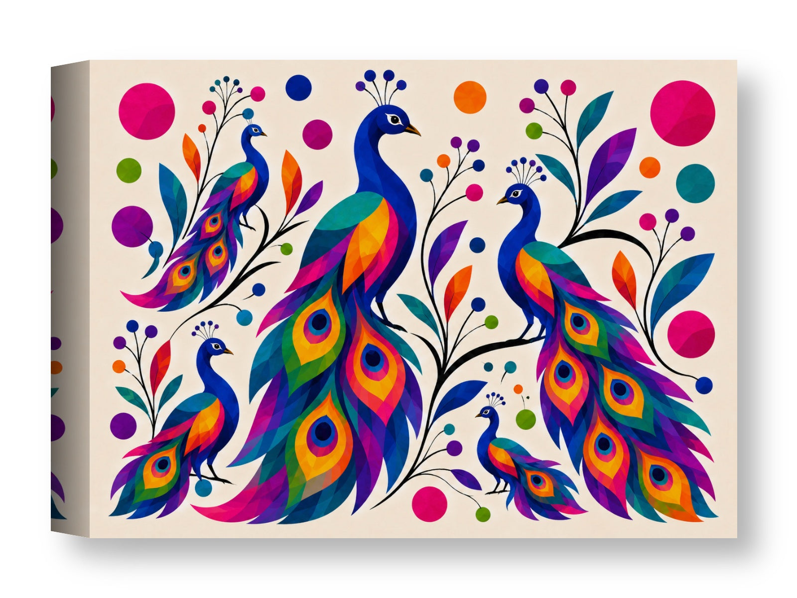Peacocks - Abstract Geometric Painting printed on water resistant canvas wrapped on a wood frame