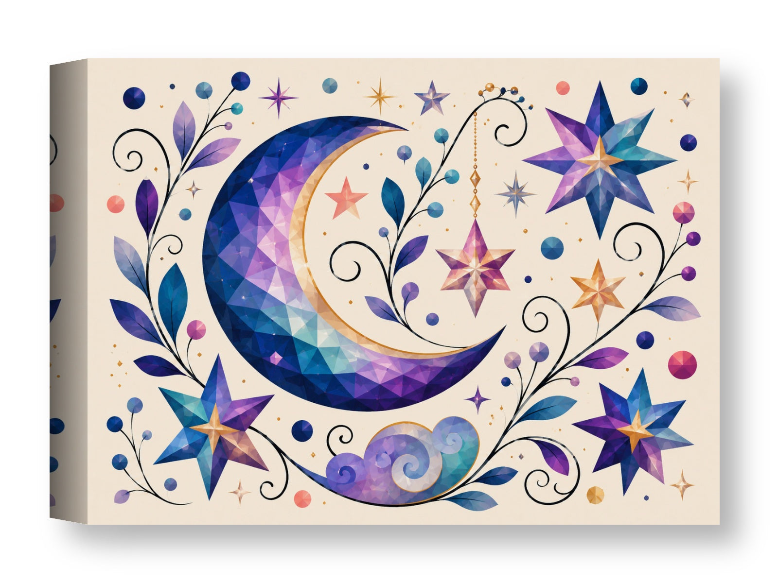 Moon & Stars - Geometric Painting printed on water resistant canvas wrapped on a wood frame