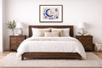 Moon & Stars - Geometric Painting printed on fine art paper, framed on a espresso frame and matted. Hung on a living bedroom wall.