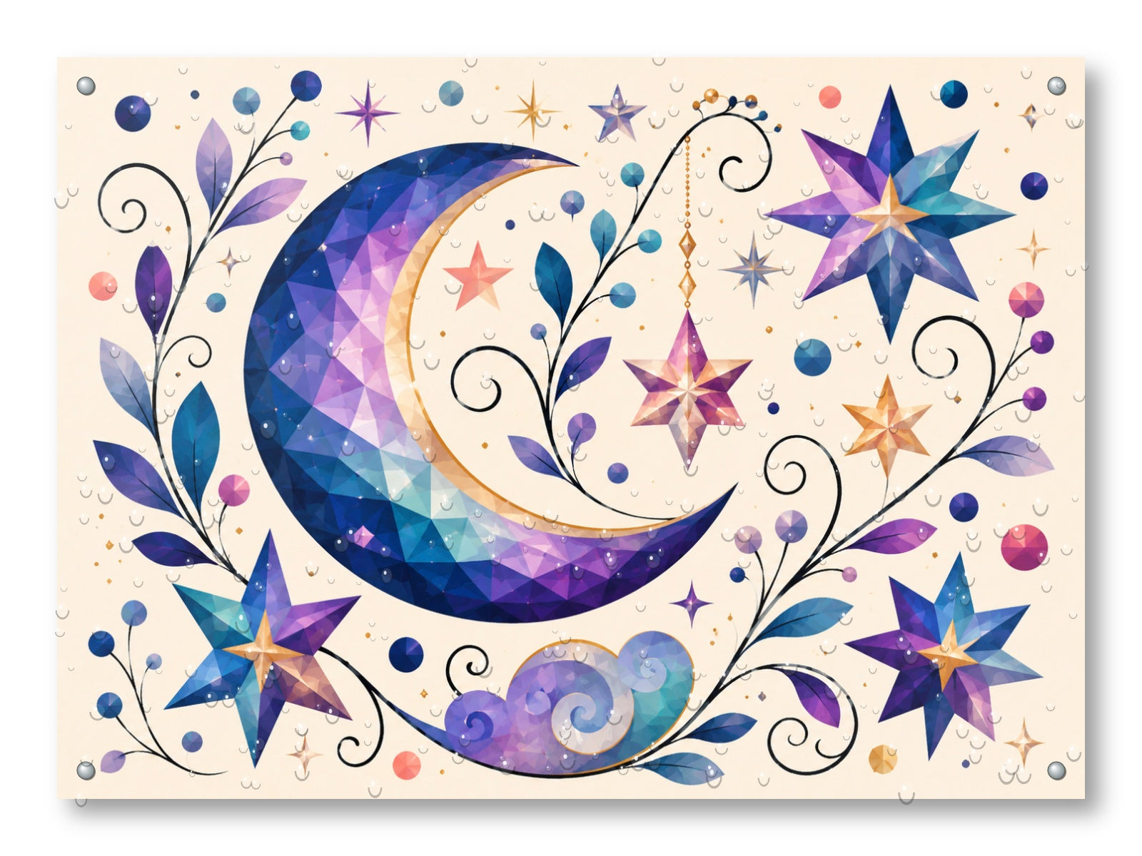 Moon & Stars - Geometric Painting printed on water resistant canvas and mounted on a waterproof frame.
