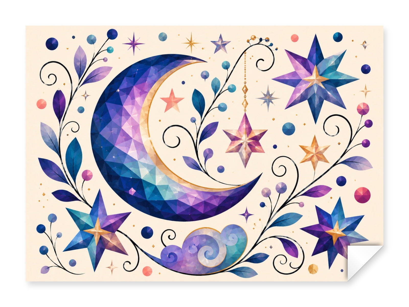 Moon & Stars - Geometric Painting printed on fine art paper.