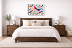 Dragonflies - Geometric Painting printed on canvas wall art displayed on a wall above a bed.