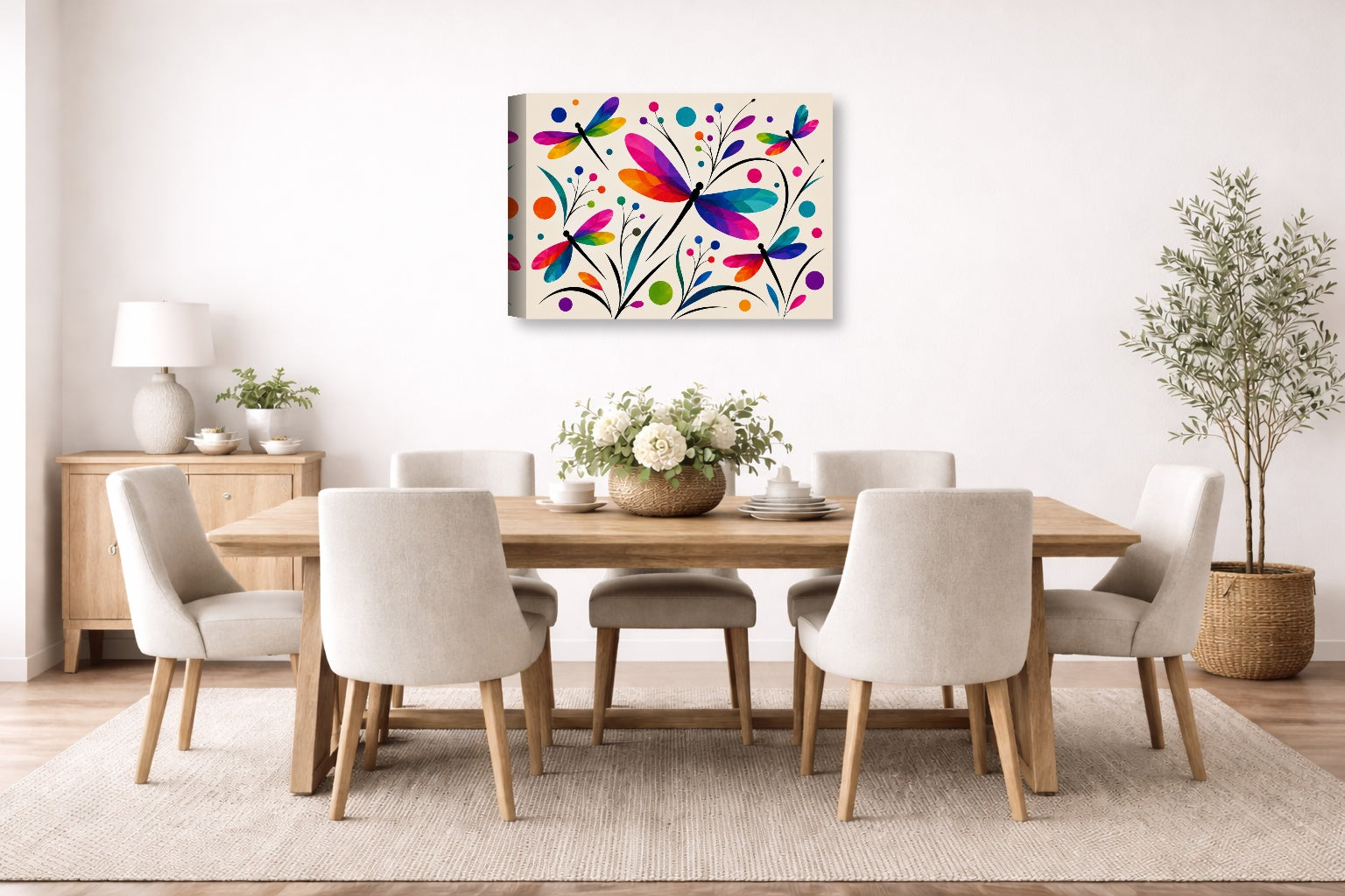 Dragonflies - Geometric Painting printed on canvas wall art displayed on a wall in the dinning room