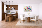 Dragonflies - Geometric Painting printed on canvas wall art displayed on a wall in a dinette.