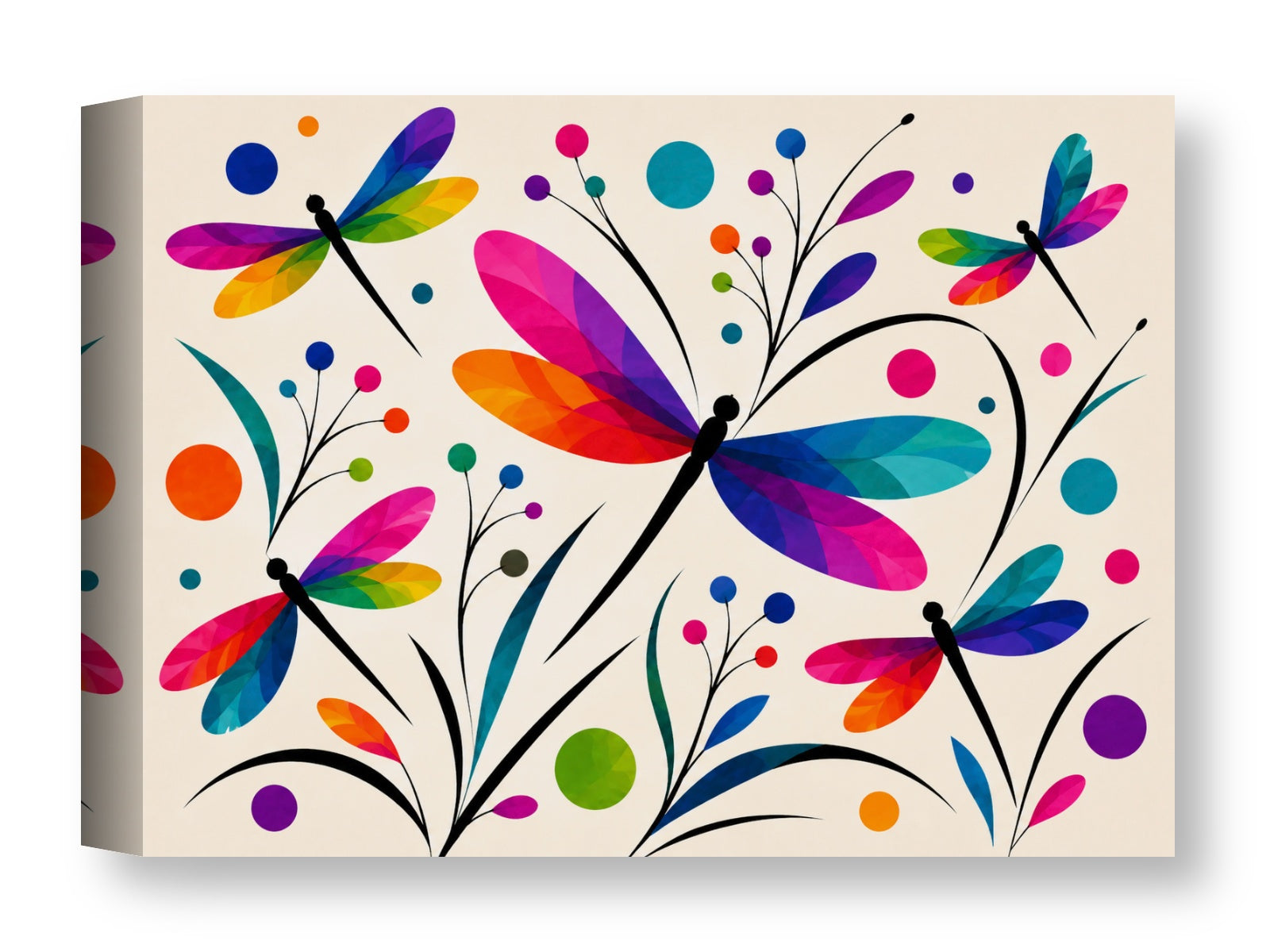Dragonflies - Geometric Painting printed on water resistant canvas wrapped on a wood frame