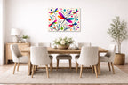Dragonflies - Geometric Painting printed on aluminum metal with wall anchors. Hung on a dining room wall.