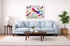 Dragonflies - Geometric Painting printed on aluminum metal with wall anchors. Hung on a living room wall.
