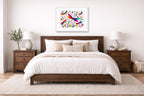 Dragonflies - Geometric Painting printed on fine art paper, framed on a white frame and matted. Hung on a bedroom room wall
