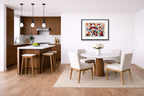 Wild Rabbits - Geometric Painting printed on fine art paper, framed on a black frame and matted and hung on a wall on a dinette wall.