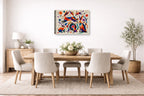 Wild Rabbits - Geometric Painting printed on canvas wall art displayed on a wall in the dinning room