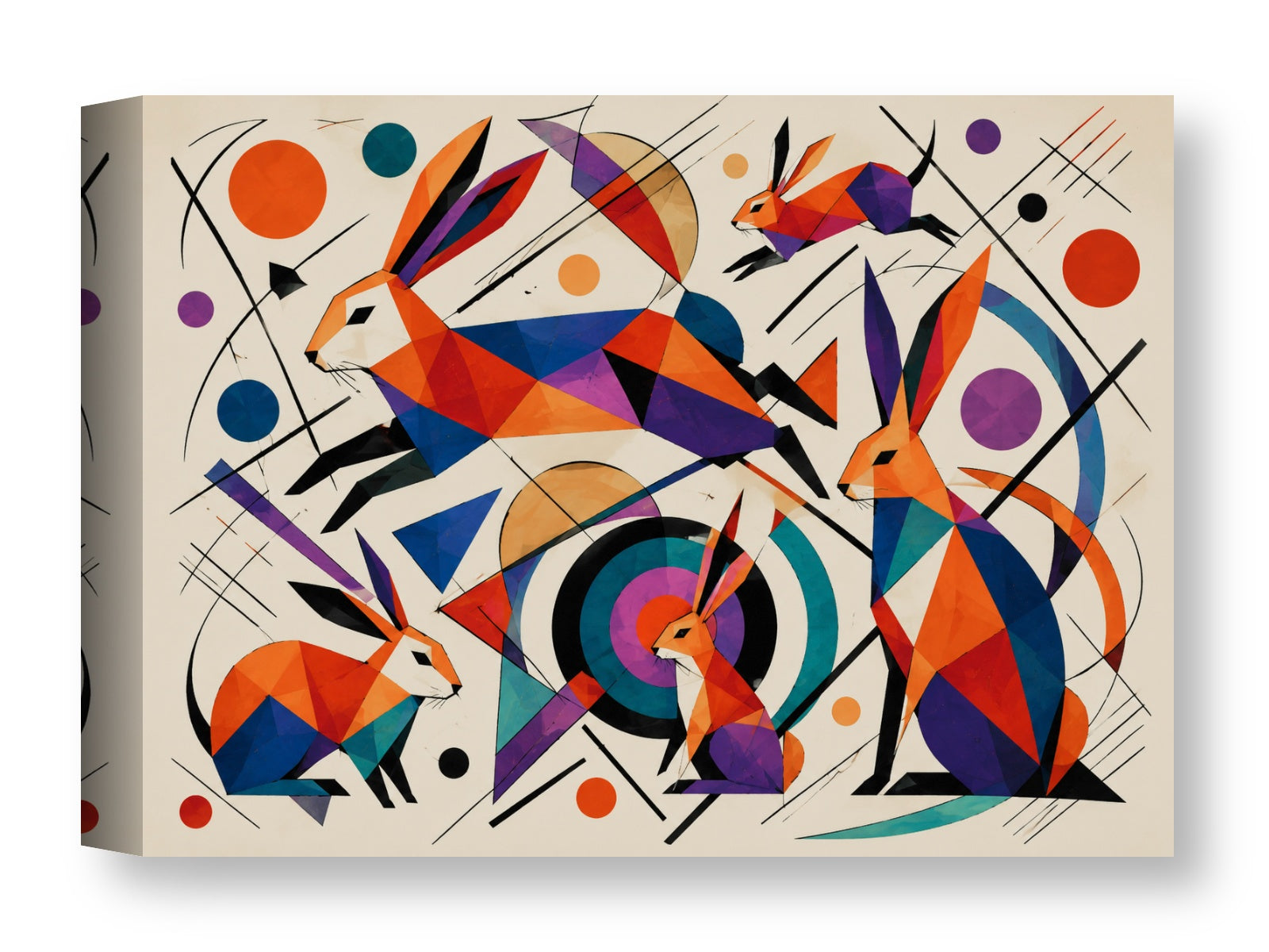 Wild Rabbits - Geometric Painting printed on water resistant canvas wrapped on a wood frame