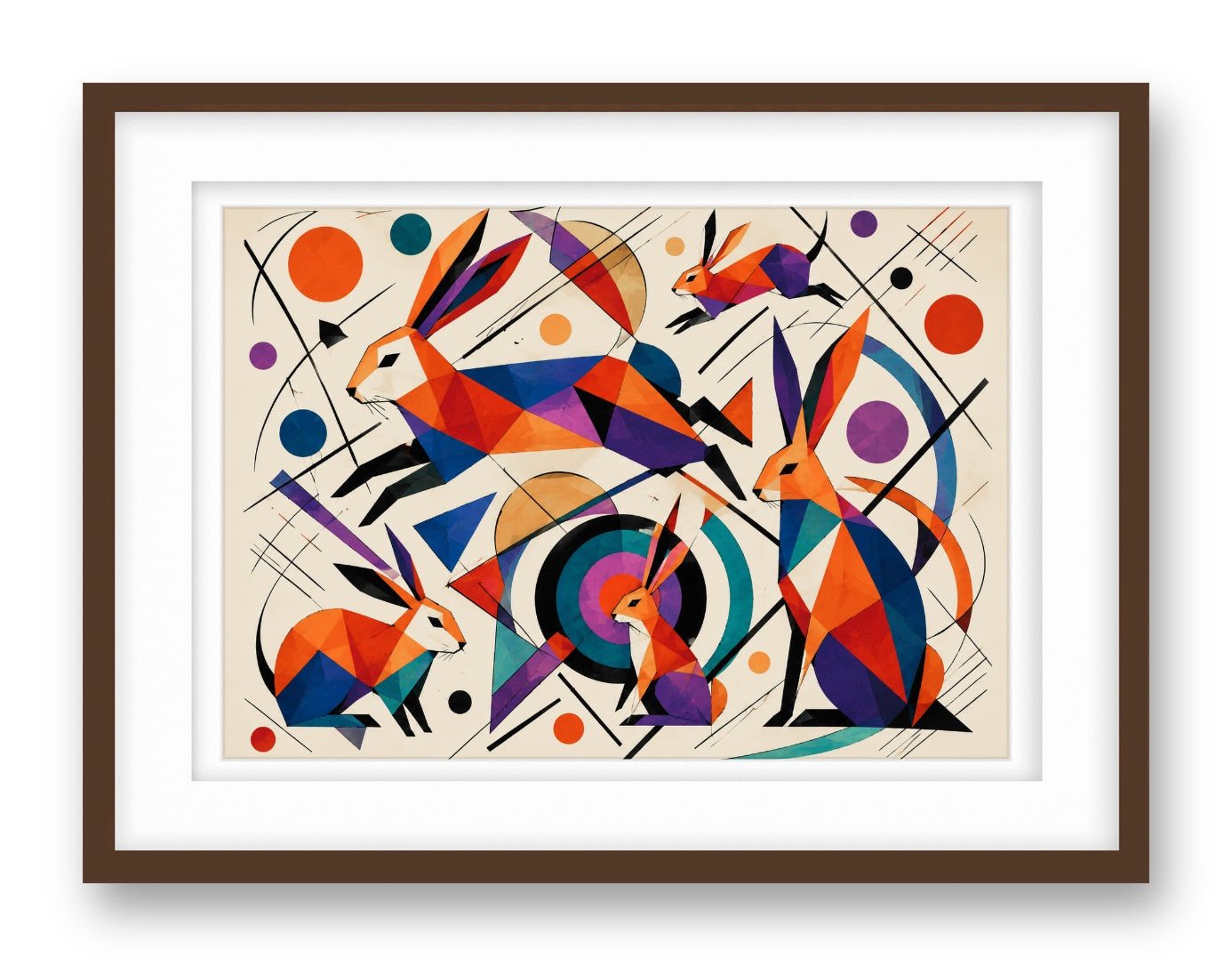 Wild Rabbits printed on fine art paper, framed on a espresso frame and matted.