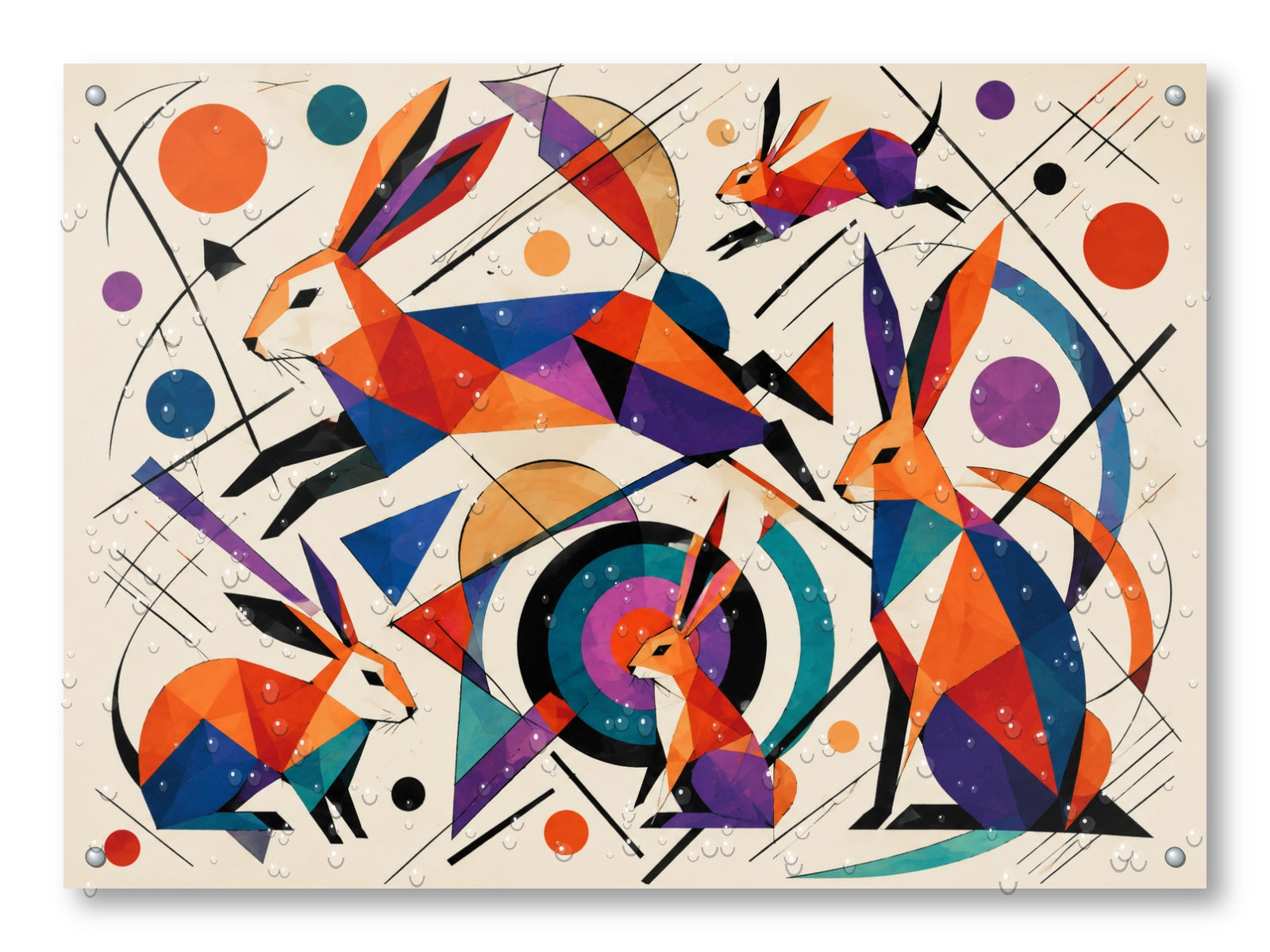 Wild Rabbits - Geometric Painting printed on water resistant canvas and mounted on a waterproof frame.