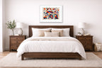 Wild Rabbits - Geometric Painting printed on fine art paper, framed on a white frame and matted. Hung on a bedroom room wall