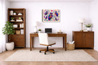 Whimsical Owls - Geometric Painting printed on canvas wall art displayed on a wall in a a home office.