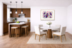 Whimsical Owls - Geometric Painting printed on fine art paper, framed on a oak frame and matted. Hung on a kitchen-dinette wall.