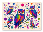 Whimsical Owls - Geometric Painting printed on water resistant canvas and mounted on a waterproof frame.