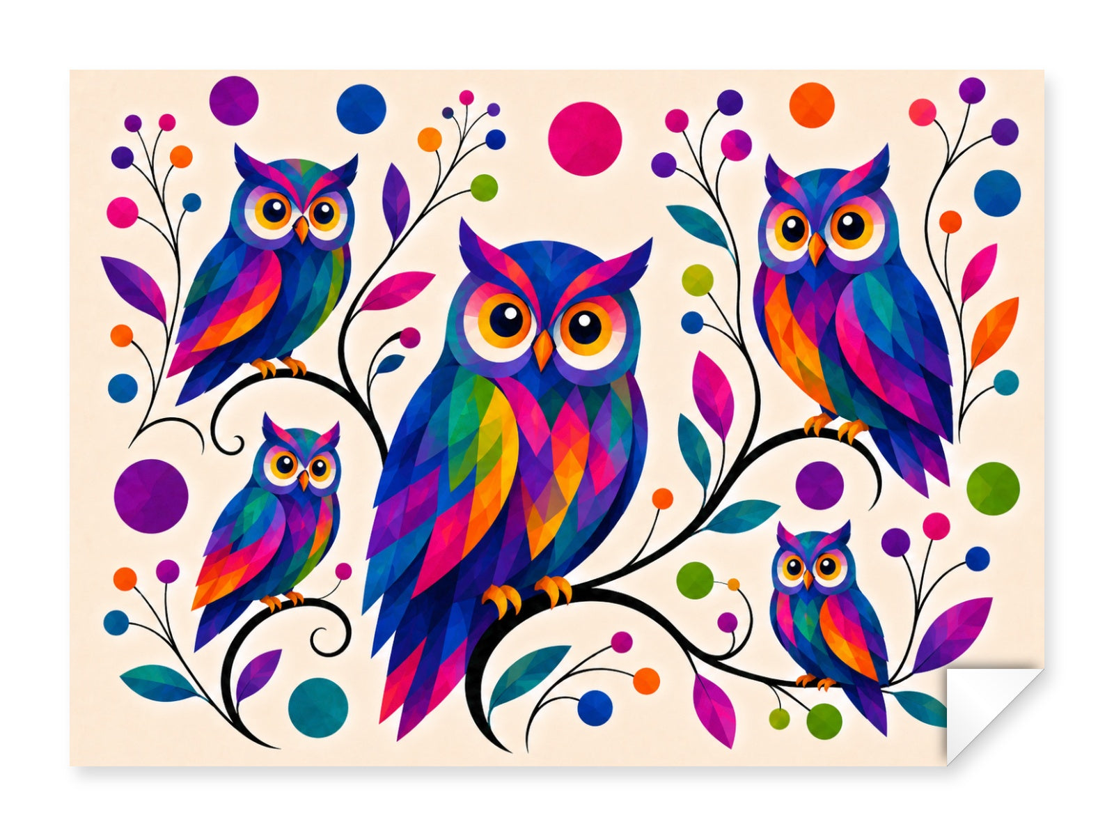 Whimsical Owls printed on fine art paper.