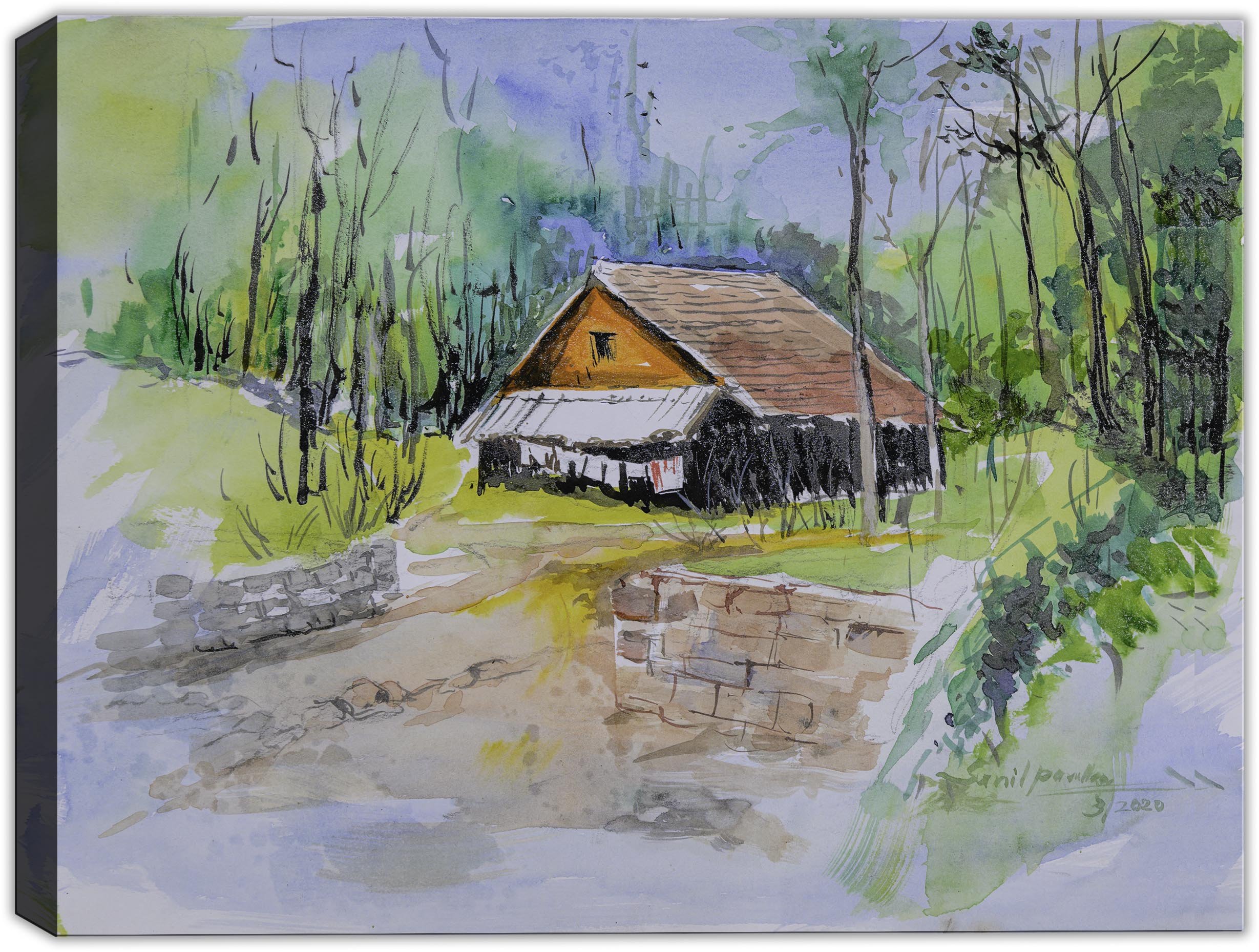 Home Sweet Home Watercolor on Canvas