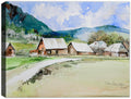 Village in the Hills - Watercolor painting on Canvas