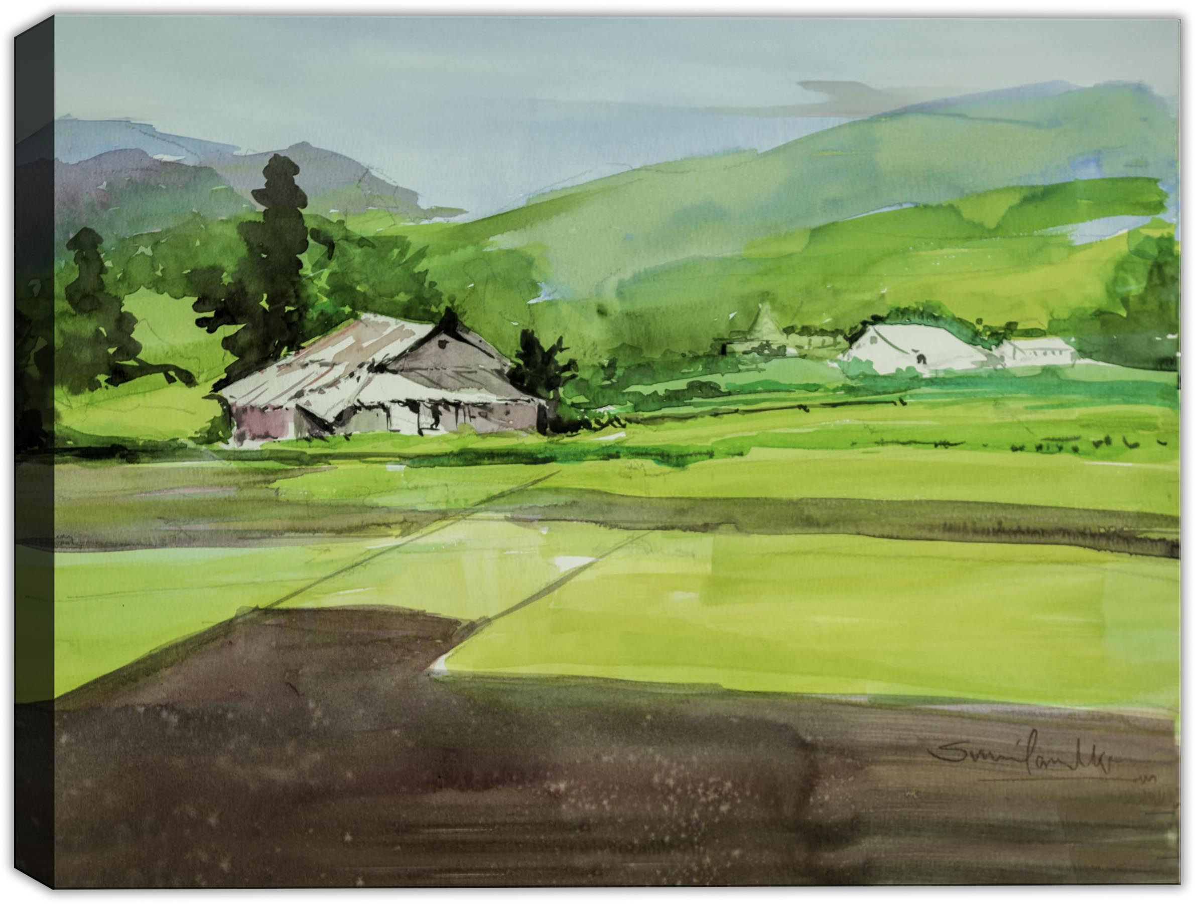 Beautiful farmland - Watercolor on Canvas